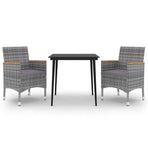 3 Piece Garden Dining Set with Cushions Poly Rattan and Glass