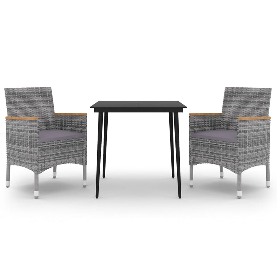3 Piece Garden Dining Set with Cushions Poly Rattan and Glass