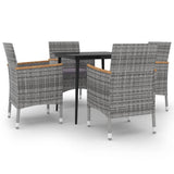 5 Piece Garden Dining Set with Cushions Poly Rattan and Glass - Front View