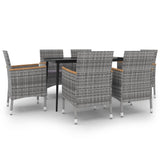 7 Piece Garden Dining Set with Cushions Poly Rattan and Glass - Front View