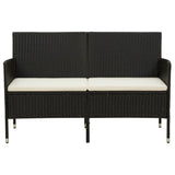 3-Seater Garden Sofa with Cushion Black Poly Rattan - Front View