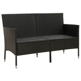 3-Seater Garden Sofa with Cushion Black Poly Rattan - Side View