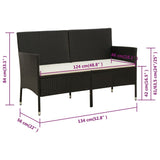 3-Seater Garden Sofa with Cushion Black Poly Rattan - Close-Up Angle