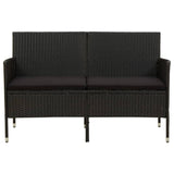 3-Seater Garden Sofa with Cushion Black Poly Rattan - Front View