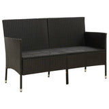 3-Seater Garden Sofa with Cushion Black Poly Rattan - Side View