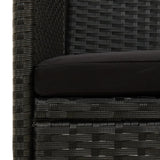 3-Seater Garden Sofa with Cushion Black Poly Rattan - Rear View