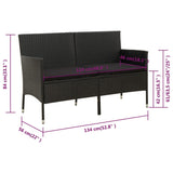 3-Seater Garden Sofa with Cushion Black Poly Rattan - Close-Up Angle