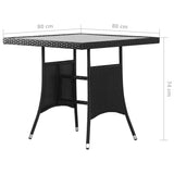 Garden Table Black 80x80x74 cm Poly Rattan - Rear View