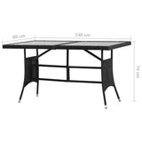 Garden Table Black 140x80x74 cm Poly Rattan - Rear View