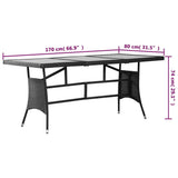 Garden Table Black 170x80x74 cm Poly Rattan - Rear View