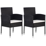 Garden Chairs with Cream White Cushions 2 pcs Black Poly Rattan