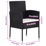 Garden Chairs with Cream White Cushions 2 pcs Black Poly Rattan - Close-Up Angle