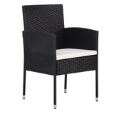 Garden Chairs with Cream White Cushions 4 pcs Black Poly Rattan - Front View