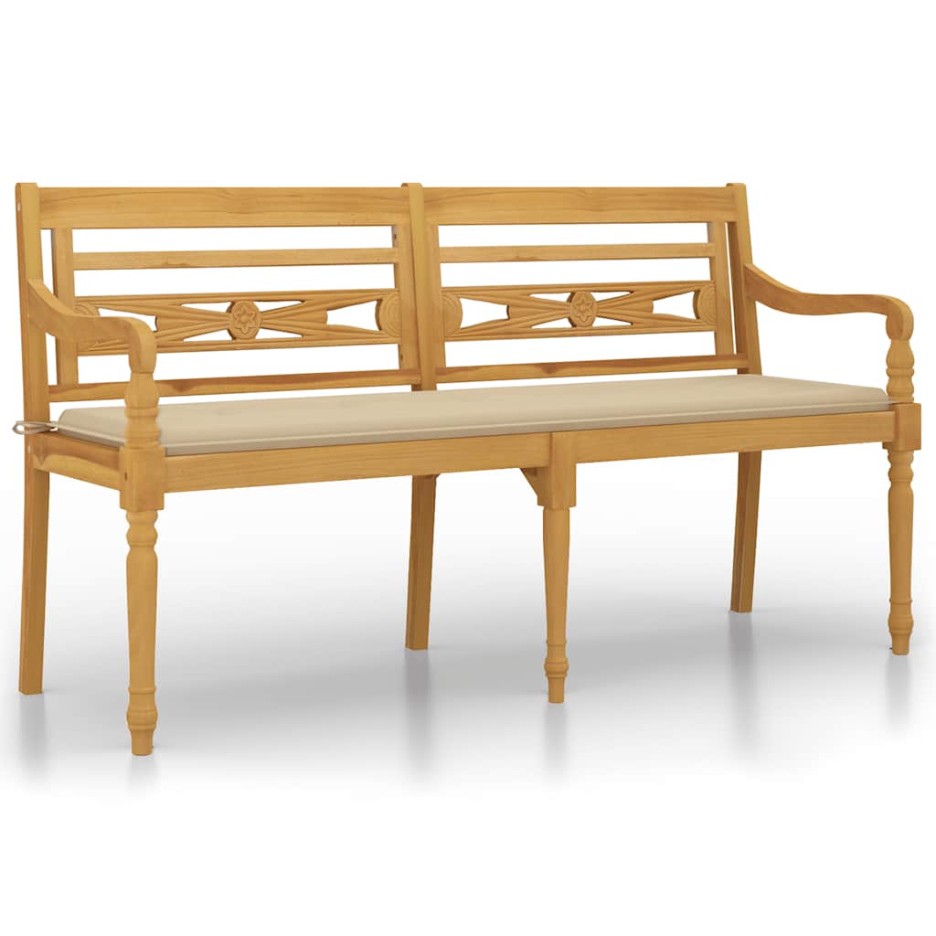 Batavia Bench with Beige Cushion 150 cm Solid Wood Teak