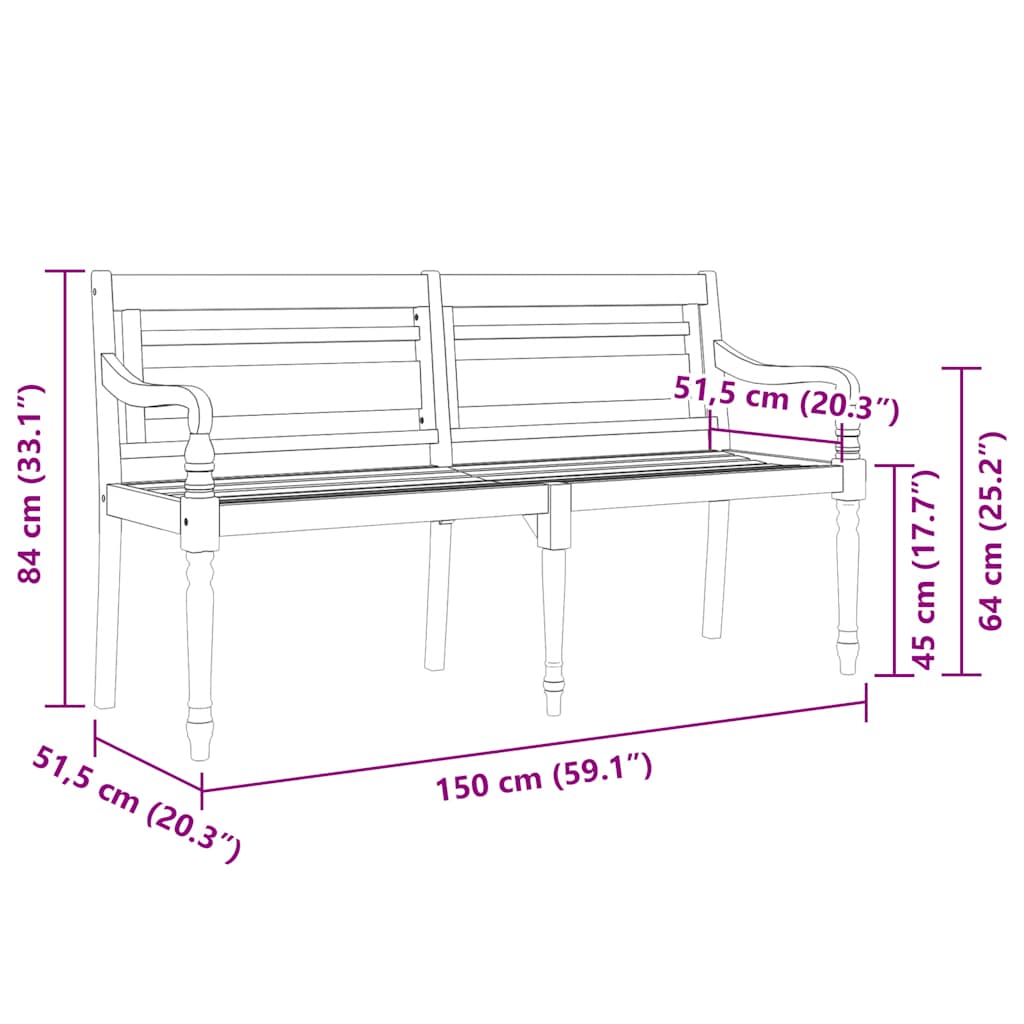 Batavia Bench with Beige Cushion 150 cm Solid Wood Teak
