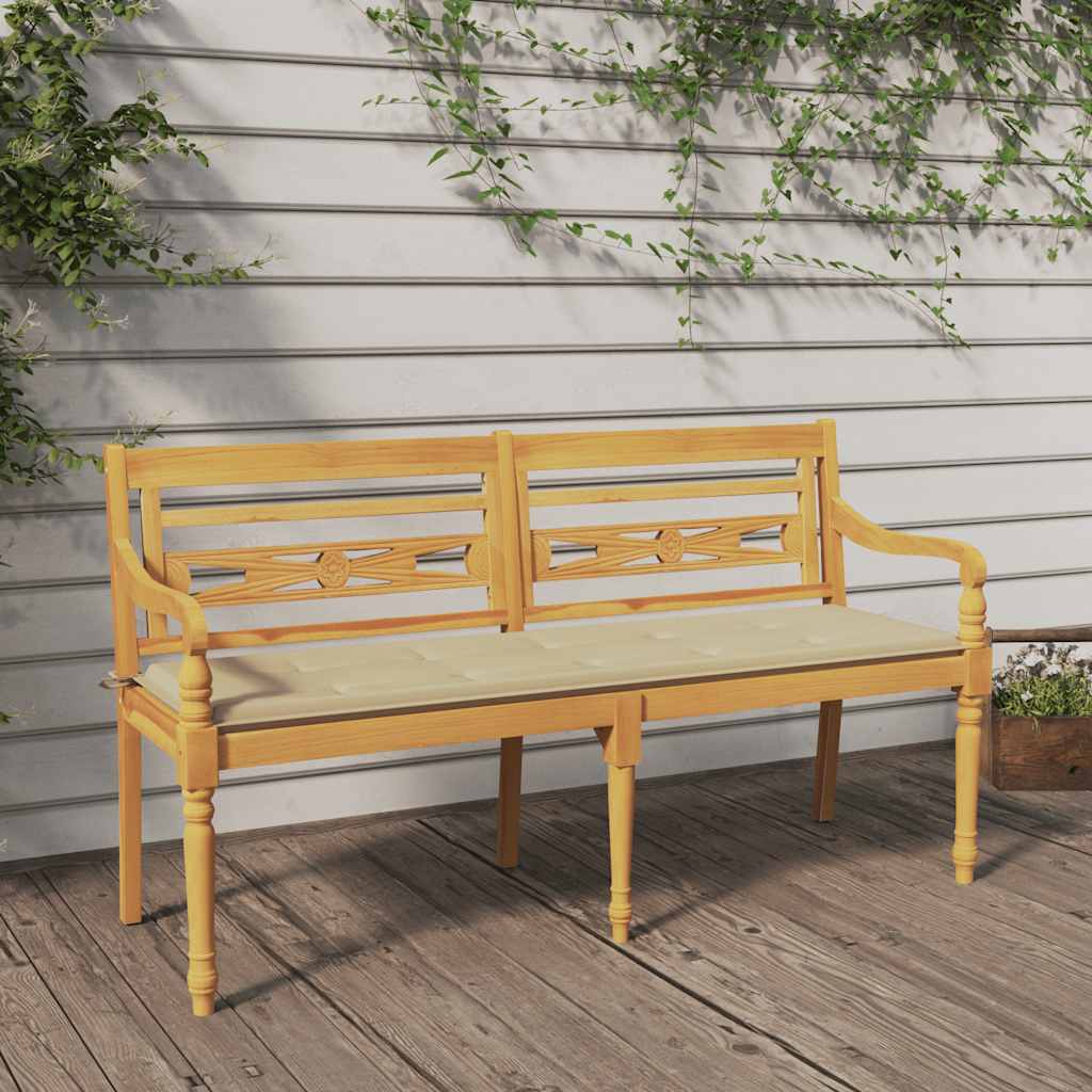 Batavia Bench with Beige Cushion 150 cm Solid Wood Teak