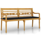 Batavia Bench with Black Cushion 150 cm Solid Wood Teak - Front View