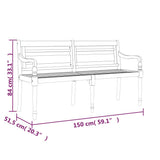Batavia Bench with Anthracite Cushion 150 cm Solid Wood Teak