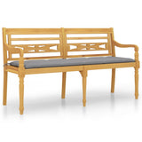 Batavia Bench with Grey Cushion 150 cm Solid Wood Teak - Front View