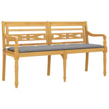 Batavia Bench with Grey Cushion 150 cm Solid Wood Teak - Side View