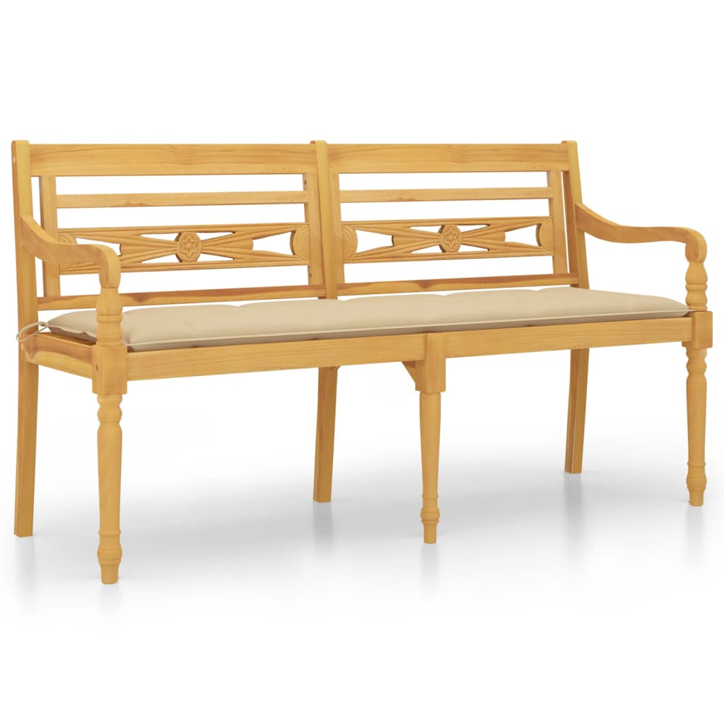 Batavia Bench with Beige Cushion 150 cm Solid Wood Teak