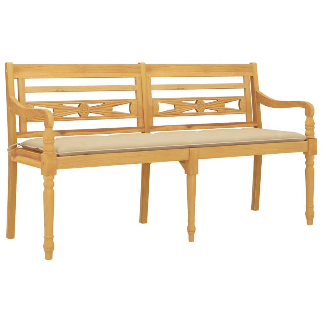 Batavia Bench with Beige Cushion 150 cm Solid Wood Teak