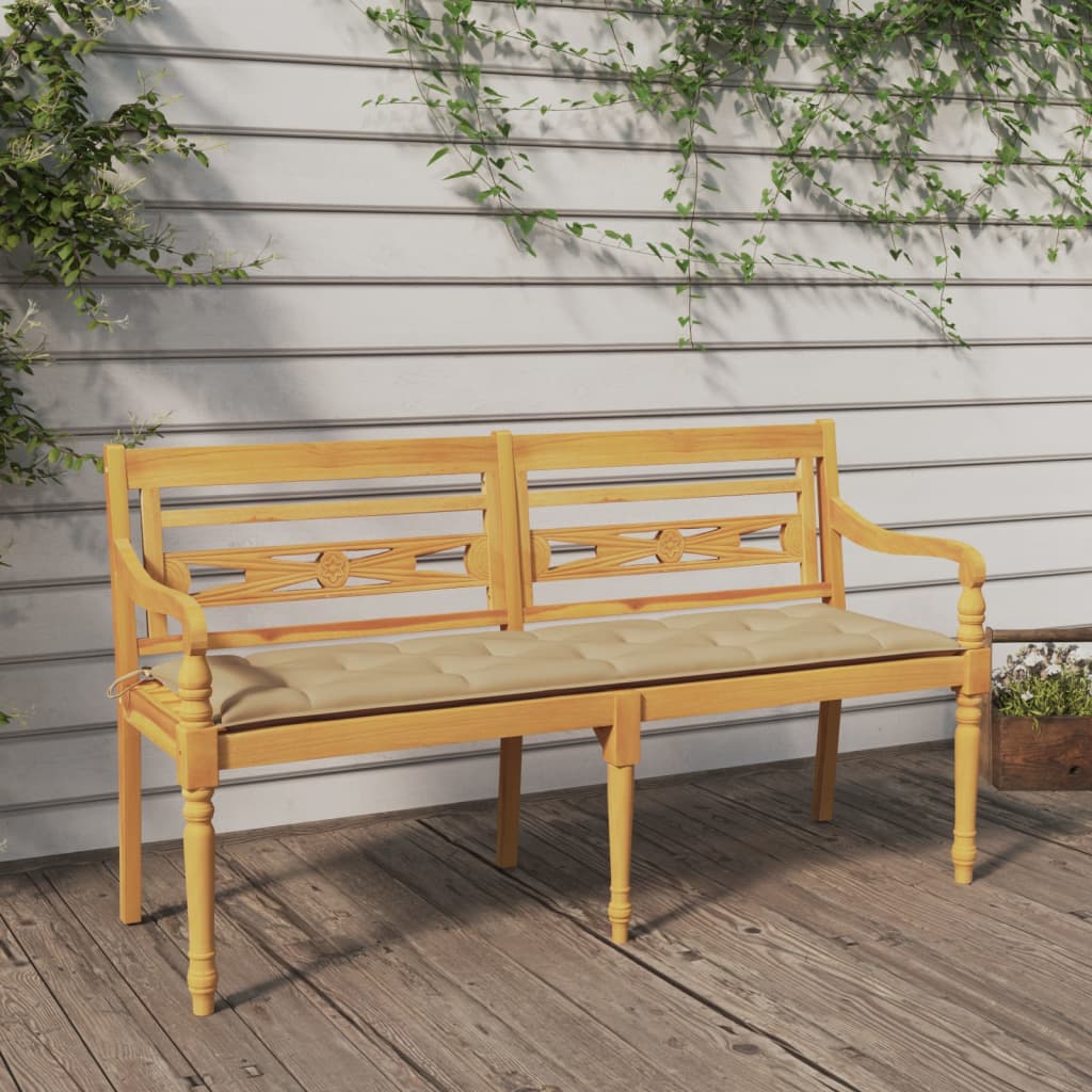 Batavia Bench with Beige Cushion 150 cm Solid Wood Teak