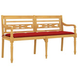 Batavia Bench with Red Cushion 150 cm Solid Wood Teak - Side View