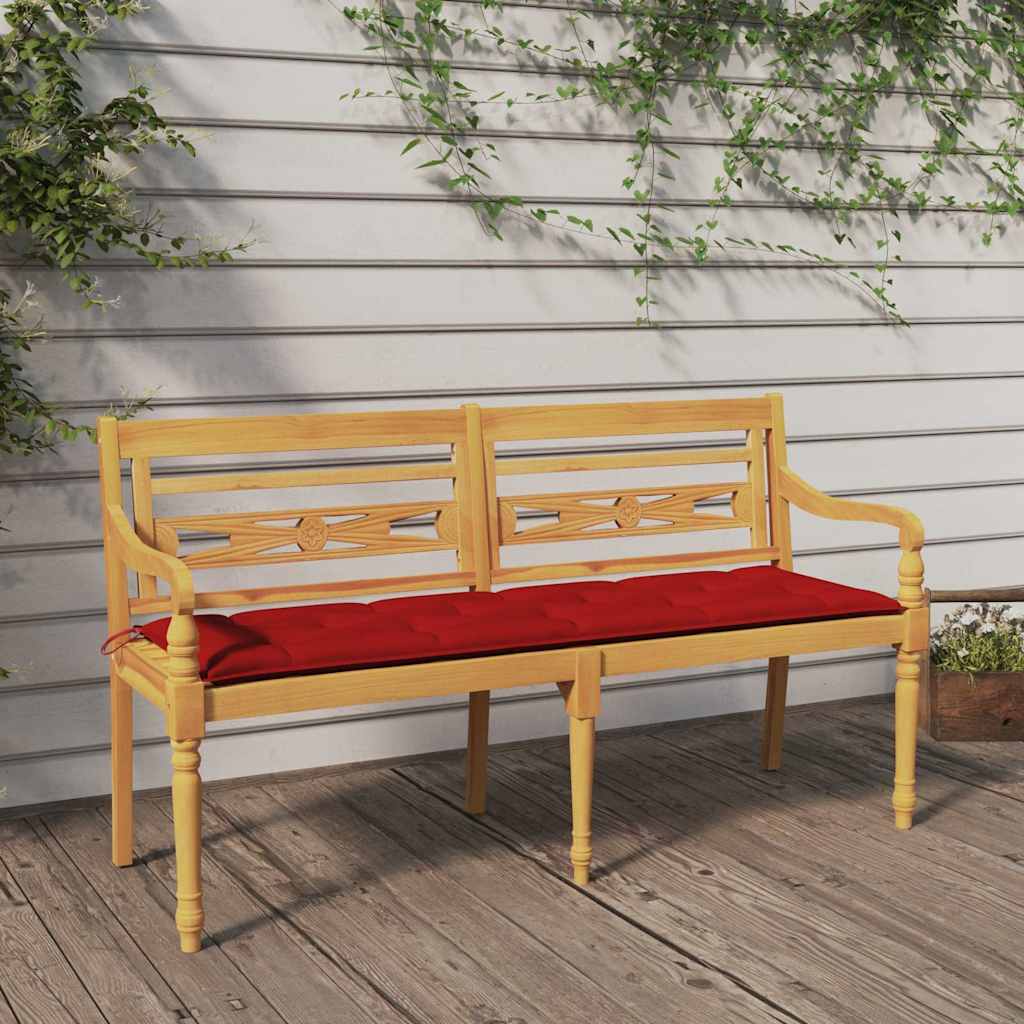 Batavia Bench with Red Cushion 150 cm Solid Wood Teak