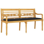 Batavia Bench with Black Cushion 150 cm Solid Wood Teak