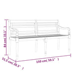 Batavia Bench with Taupe Cushion 150 cm Solid Wood Teak - Low Angle