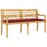 Batavia Bench with Wine Red Cushion 150 cm Solid Wood Teak