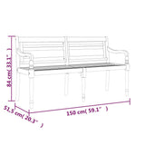 Batavia Bench with Wine Red Cushion 150 cm Solid Wood Teak