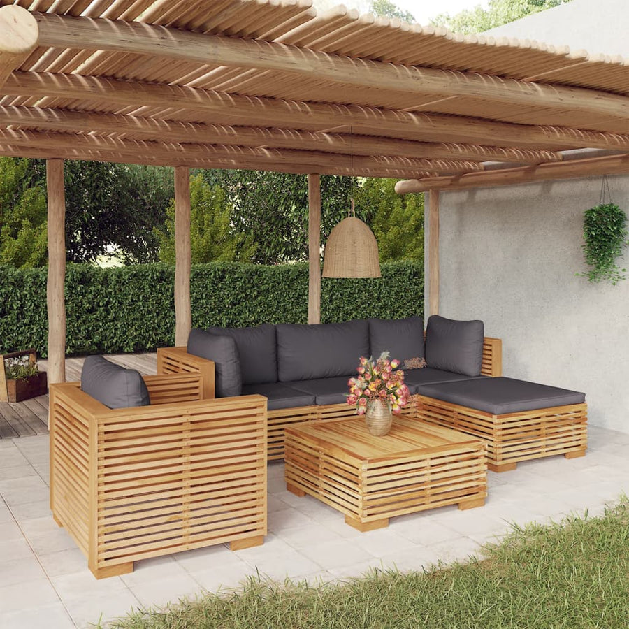 6 Piece Garden Lounge Set with Cushions Solid Wood Teak