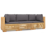 3 Piece Garden Lounge Set with Cushions Solid Wood Teak - Front View