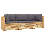 3 Piece Garden Lounge Set with Cushions Solid Wood Teak - Side View