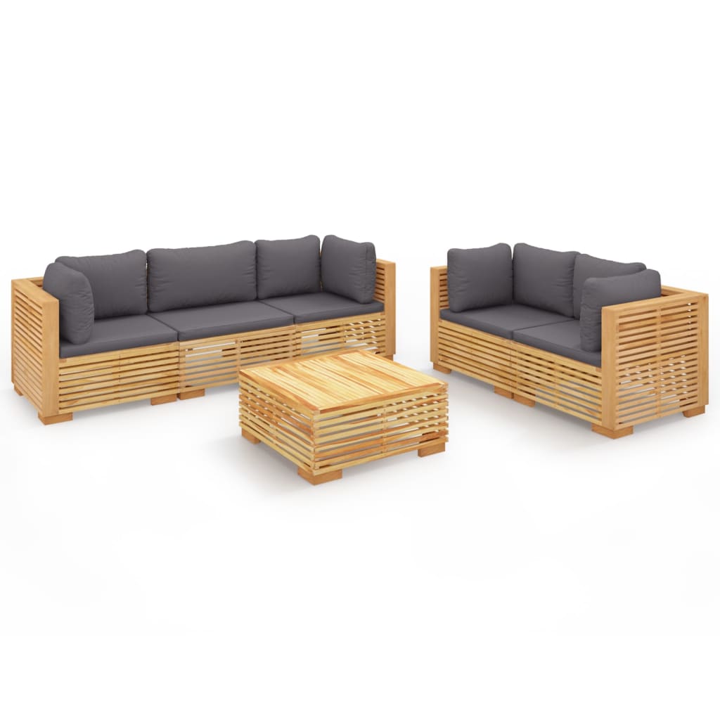 6 Piece Garden Lounge Set with Cushions Solid Wood Teak