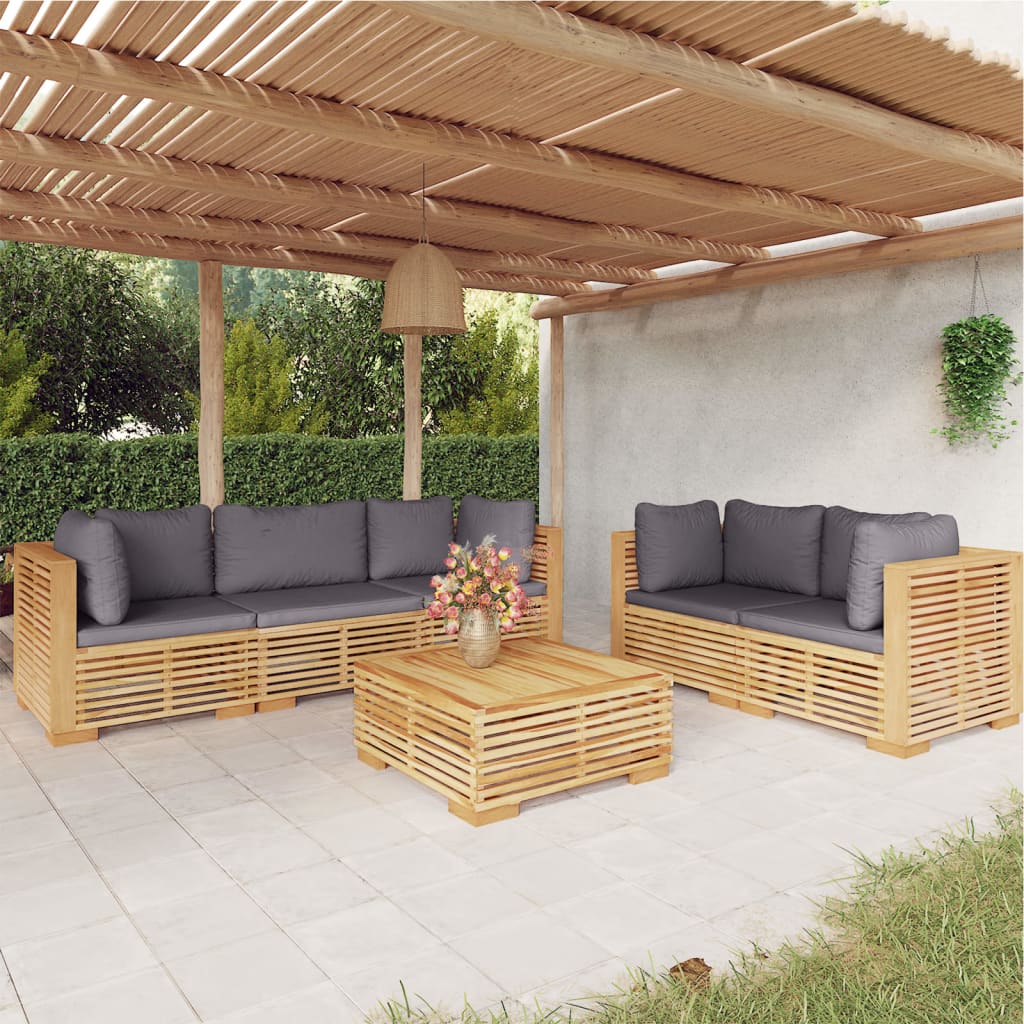 6 Piece Garden Lounge Set with Cushions Solid Wood Teak