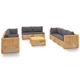 9 Piece Garden Lounge Set with Cushions Solid Teak Wood - Front View