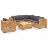 7 Piece Garden Lounge Set with Cushions Solid Teak Wood - Front View