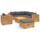 8 Piece Garden Lounge Set with Cushions Solid Teak Wood - Front View