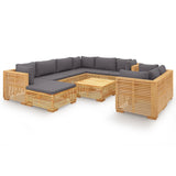 10 Piece Garden Lounge Set with Cushions Solid Teak Wood - Front View