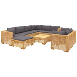10 Piece Garden Lounge Set with Cushions Solid Teak Wood - Side View