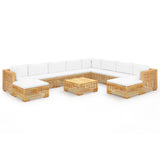11 Piece Garden Lounge Set with Cushions Solid Teak Wood - Front View
