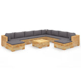 11 Piece Garden Lounge Set with Cushions Solid Teak Wood - Front View