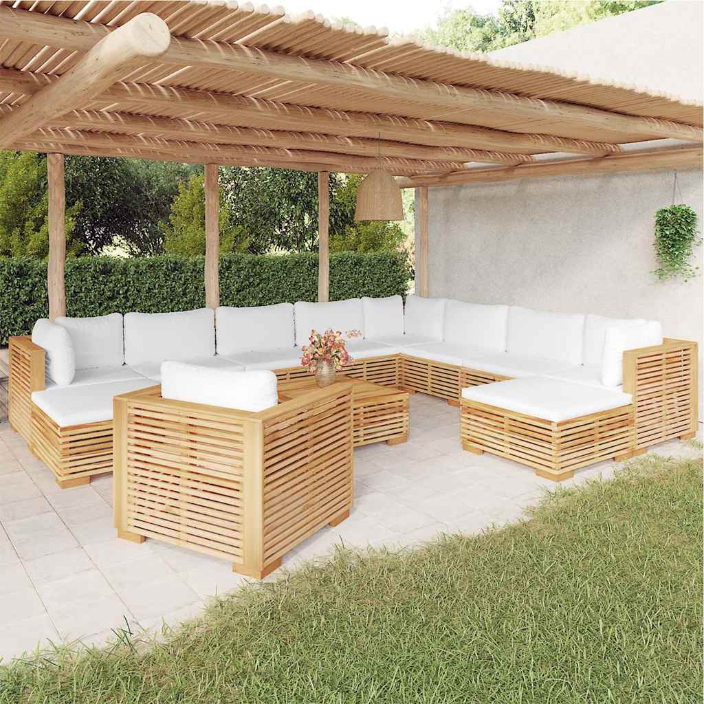 12 Piece Garden Lounge Set with Cushions Solid Teak Wood