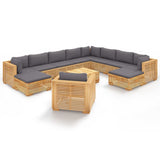12 Piece Garden Lounge Set with Cushions Solid Teak Wood - Front View