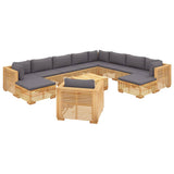 12 Piece Garden Lounge Set with Cushions Solid Teak Wood - Side View