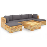 7 Piece Garden Lounge Set with Cushions Solid Teak Wood - Front View