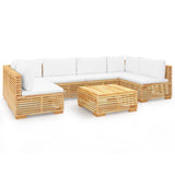 7 Piece Garden Lounge Set with Cushions Solid Teak Wood - Front View
